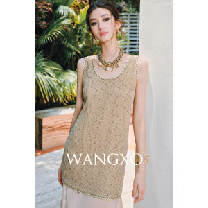 WANGXO | Bộ Đầm Kni Co Dãn Chiffon Patchwork Satin