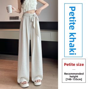 High Waist Loose Fit Summer Thin Ice Silk Cotton Linen Wide Leg Pants Womens Suit Trousers Korean Style Commute Fashion