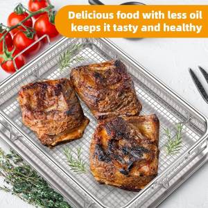 【Ready Stock】2 Piece Stainless Steel Air Fryer Basket for Oven Crisper Tray and Basket for Oven Air Fry Mesh Basket Set Air Fryer Oven Basket for Fries/Bacon for Christmas