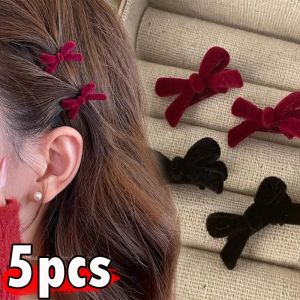 5Pcs Mini Red Velvet Bow Hair Clips for Girls Sweet Candy Color Velvet Small Bow Knot Hairpins Hairgrips Barrette Hair Accessories