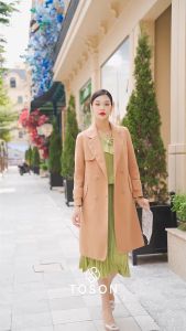 [FREESHIP 0Đ] Áo dạ lông cừu Be tà bong cổ K lé phối 99004E34 Toson