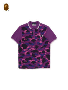 BAPE X FRED PERRY Collaboration Mens Spring Summer Camouflage Short Sleeve POLO Shirt Standard Fit Youth Fashion Cotton 100%