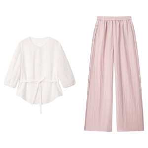 Slim Fit High Waist Flare Trousers Shirt Set Summer