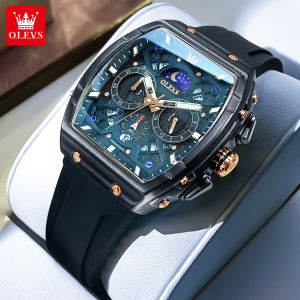 OLEVS Watch For Men Original Waterproof 2024 New Barrel Type Multifunctional Moon Phase Calendar Sport Silicone Strap Import Quartz Luminous