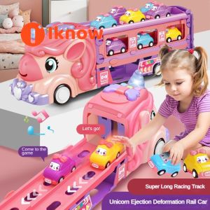 ฉันรู้ว่าของเล่นตัวเปิดใช้งานยูนิคอร์นการแข่งรถแข่งขนาดจิ๋วรถออฟโร้ดสำหรับเด็กพร้อมรางยาวของขวัญแบบโต้ตอบสำหรับเด็กผู้ชายและเด็กผู้หญิง