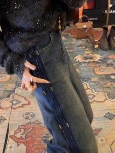 Slim Fit Wide Leg Denim Jeans Womens High Waist Diamond Embellished Casual Straight Cut Autumn Trendy Versatile Fashionable