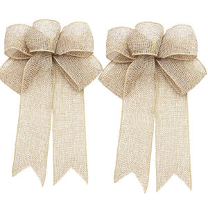 (2ชิ้น/ถุง) 24ซม. ต้นคริสต์มาสจี้รูปพวงหรีดฉลองปีใหม่ของขวัญขนาดเล็กประดับโบว์โบว์ผ้าลินินลายสก๊อตของตกแต่งกล่องของขวัญแบบ DIY