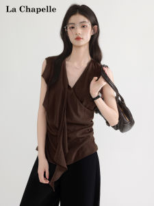 La Chapelle | Designed V-neck Strap Tank Top for Women with Irregular Ribbons