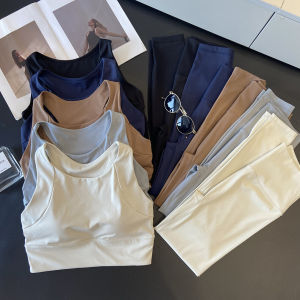 ชุดโยคะแบบสวมหัวแขนกุดสำหรับผู้หญิงพร้อมแผ่นเสริมหน้าอก ชุดโยคะทรงเข้ารูป เสื้อผ้าออกกำลังกาย ชุดออกกำลังกาย ชุดโยคะ ชุดออกกำลังกาย