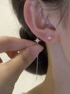 Ultra-Shiny Eight-Star Tassel Earrings Short Style Elegant Small And Exquisite Fashionable Alloy Jewelry with Artificial Gem