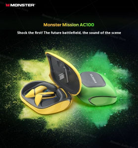 Monster Mission AC100 Tai nghe không chụp tai Bluetooth 6.0 không dây – Dành cho game phim nhạc – Kèm mic và móc tai – Thời gian phát 32 giờ – Tai nghe 2.4Ghz