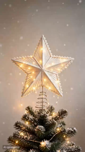 Star Christmas Tree Topper With Light Glitter Metal Tree Toppers Star Hollow Designed Battery Operated 20 LEDs Copper Wrie String Lights Christmas Tree Toppers Star Ornaments For Xmas Decorations