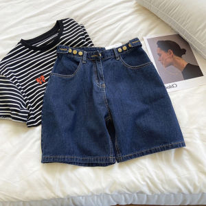 Adjustable Half Length Denim Shorts Womens Summer Thin Fat Sister mm High Waist Loose Slimming and Wide Leg Straight Short Pants Fashion