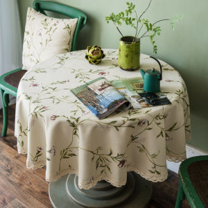 round Cotton Linen Tablecloth American Style Tea Table Cloth High End Luxury Large round Table Dining Tablecloth Fresh Country Style