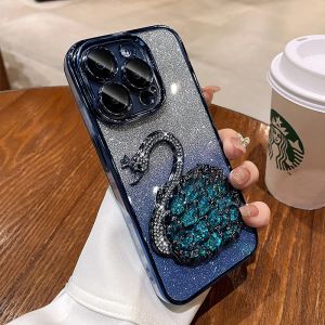 Phone Case For Samsung S25 S24 S23 S22 S21 S20 FE Note 20 Ultra Plus 5G Soft Shockproof Back Cover Swan Flowing Glitter