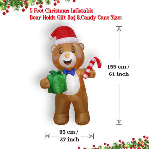 1.5m Christmas Inflatable Bear Holding Gift Bag LED Lighted Blow Up Outdoor Yard Lawn Decoration for Home Garden Winter Holiday