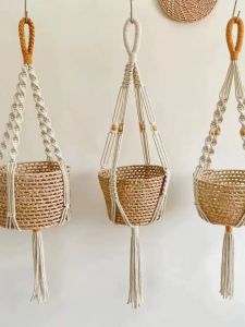 Nordic Style Handwoven Cotton Rope Plant Pot Hanger Balcony Greenery Decorative Wall Hanging Basket Dropship Direct from China