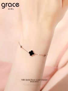 Grace Girl | Four Leaf Clover Red Agate 18K Gold Bracelet