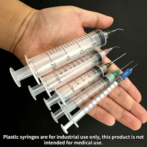 5-Piece Set of Laboratory Dispensing Luer Syringes Including 1ml 3ml 5ml 10ml and 20ml Sizes with Blunt Tip Needles Suitable for Industrial Veterinary and Laboratory Applications Can Be Used as Samplers Glue Dispensers DIY Ink Injection Syr...