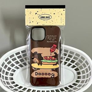 Cute Dachshund Dog Brown  15 Phone Case Two-in-One New Model Xiaomi 14pro Womens Huawei Mate60pro High-End Protection Cover