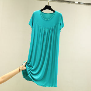 plus Size Modal Sleep Dress Womens Long Knee-Length Summer Dress Thin Home Clothes Nightgown round Neck Short Sleeve Dress