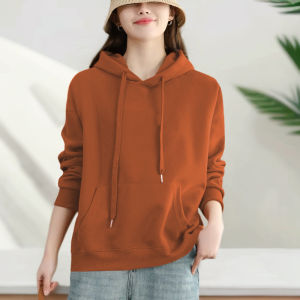 Loose Fit Pure ผ้าฝ้าย เสื้อฮู้ด ฤดูใบไม้ร่วง ฤดูหนาว ทันสมัย สีทึบ โอเวอร์ไซส์ เสื้อสเว็ตเชิ้ต ลำลอง เสื้อยืดสบาย ผู้หญิง