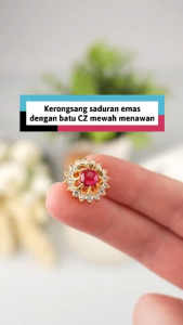KERONGSANG TUDUNG Saduran Emas 24K Permata Merah dan Putih Zhulian