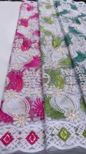 African Mesh Lace Fabric Embroidery French Milk Silk Tulle Net Lace Floral Sequins Fabric For Bridal Gowns & Home Decor