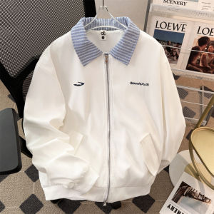 แจ็คเก็ตทำงานสไตล์อเมริกันย้อนยุคหลวมๆ สำหรับผู้ชาย แจ็คเก็ตสองชิ้นปลอมลายทาง แจ็คเก็ตฤดูใบไม้ผลิและฤดูใบไม้ร่วง