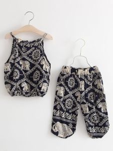 Bộ Đồ Hai Mảnh Vải Lụa Cotton Không Tay in Họa Tiết Mùa Hè Cho Bé Gái Bộ Quần Áo Trẻ Em Thường Ngày Không Tay Áo Ba Lỗ