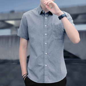Summer New Lapel Regular Fit Short Sleeve Oxford Cloth Cotton Comfortable Business Mens Casual Shirt