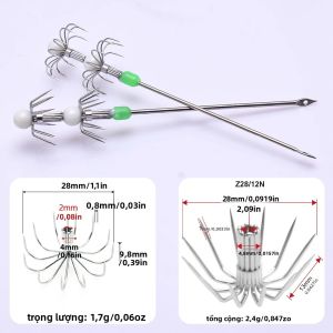 2 Cái/bộ Móc Câu Mực Hai Lớp Cán Dài Móc Hoa Góc Vuông Jig Câu Mực Móc Câu Biển Bằng Thép Carbon Cao Dùng Cho Câu Cá Trên Thuyền Biển