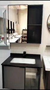 Paket Kabinet Wastafel Gantung 60 Cermin Lemari Rak Kamar Mandi Modern Minimalis Anti Air Rayap Putih Hitam