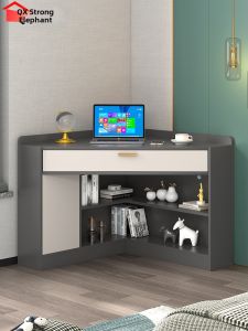 QIANGXIANG | L-shaped Corner Desk with Shelf Multifunctional for Students and Homes