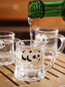 Cute Mini Panda Glass White Wine Cup Small Liquor Cup Coffee Cup One-Piece Cup Glass Beverage Cup with Handle round Shape