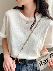 Loose Casual Short Sleeve Womens T-shirt White Summer New Style Fashion Slimming Top GIMA round Neck Basic Color Solid