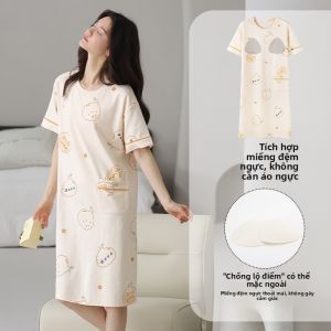 MiiOW | Pure Cotton Nightgown Womens Lightweight Breathable Home Clothes Summer New Style MiiOW Cat Person Sleep Robe Female Model