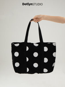 Dotlyn Large Capacity Commuter Canvas Tote Bag Retro Polka Dot Design Single Shoulder Womens Bag Casual Shopping Bag