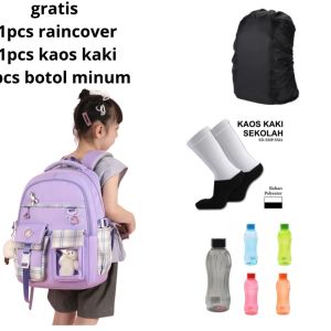 Tas sekolah anak perempuan sd smp sma tas ransel untuk anak terbaru 2024 bonus botol minum-jas hujan