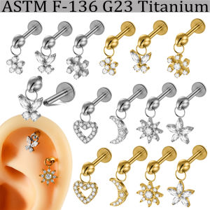 1PC CZ Moon/Heart/Flower Hang Labret Lip Stud Implant Titanium Internal Thread Piercing Ear Cartilage Helix Rock Lobe Earring