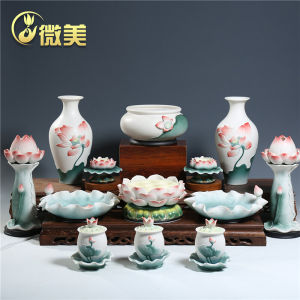 ชุดเครื่องบูชาพระพุทธเจ้าเซรามิก ชุดสิ่งของสำหรับบูชาที่บ้าน จุดธูป ถ้วยน้ำบริสุทธิ์ เครื่องประดับตกแต่งในบ้าน