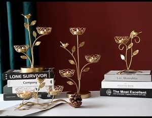 Tempat Lilin Nordic Wrought Iron Bird & Leaves Candle Holder Candlestick