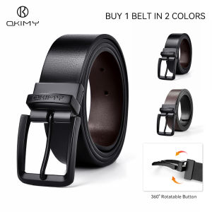 OKIMY Men Belt Outdoor Simple Belt Pin Buckle Belt Rotating Buckle Second-layer Cowhide Waistband Double-Sided Two-Color Belt Youth Sports Pant Belt Simple Nice Waistband