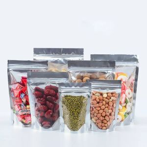 (10 Pcs) Standing Pouch Silver Alumunium | Alumunium Foil Ziplock | Kemasan Aneka Snack | Plastik Klip Kemasan Alumunium Foil | Standing Pouch