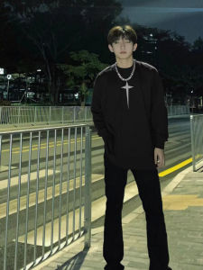 Áo Thun Dài Tay in Hình Chữ Thập Phong Cách Đường Phố Mỹ Dành Cho Nam Mùa Xuân Thu Áo Phông Cổ Tròn Thường Ngày Kháng Khuẩn Cotton 100%