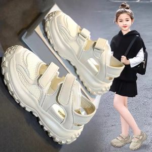 Childrens Summer Breathable Sports Shoes Girls Water-Resistant Mesh Head Hollow out Single Net Casual Footwear Summer 2024