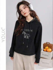 YOUXIANG | Áo Hoodie Thêu Rộng Ấm Áp