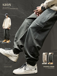 Spring Autumn Mens Grey Sports Pants Casual Loose Trousers American Trendy Brand Patchwork Cargo Long Pants Youth Fashion