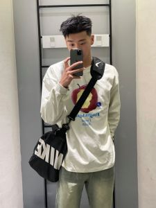 Pure Cotton Long Sleeve T-Shirt Mens Casual round Neck Spring Autumn Season Versatile Loose Top Student Trendy Brand Ins Leisure