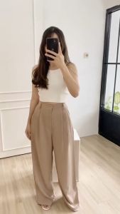 Celana Kulot Crinkle Bahan Flowly: Pilihan Celana Kantor Highwaist